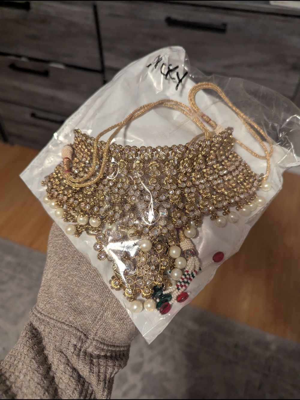 Indian Wedding Costume -Gold Pearl Statement Choker Necklace - Women Jewelry